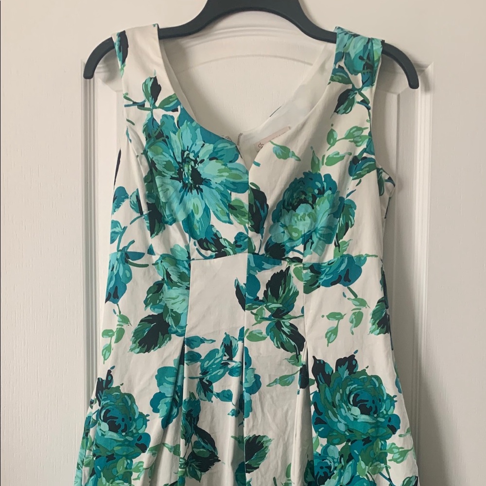Turquoise floral a-line dress - size 10